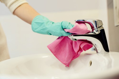 Deep cleaning team preparing a safe work area